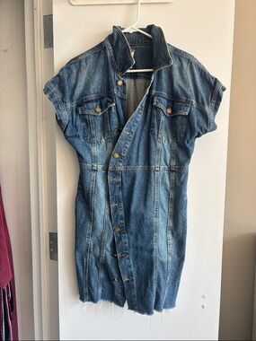 Free People Blue Denim Asymmetrical Button-Front Dress